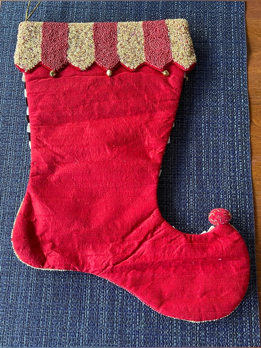 Mackenzie-Childs Christmas Stocking Beaded Courtly Check Holiday Decor Retired - Picture 2 of 10